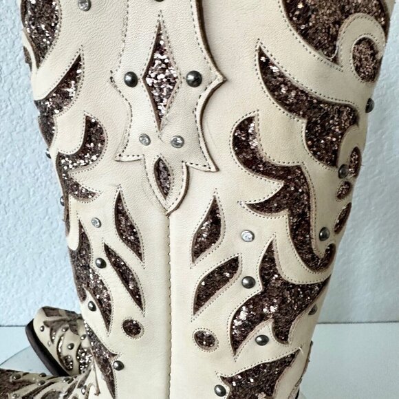 NEW Lane Womens Cowboy Boots 6 Tan Gold Western Cowgirl Mid Calf Pointed Toe - Picture 5 of 14